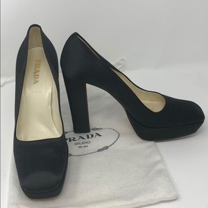 Black Prada satin shoes size 37 platform.